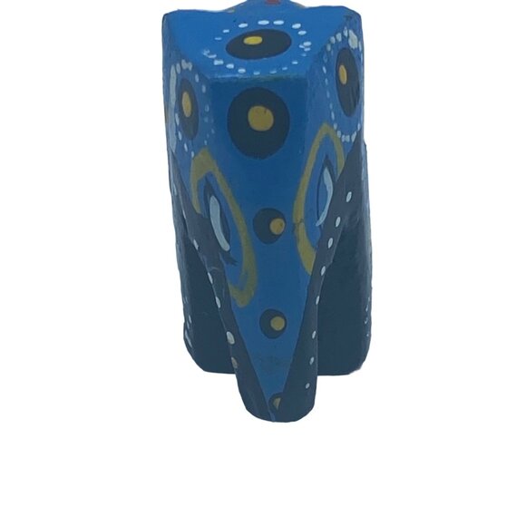 Vtg Hand Painted Wood Elephant Carved Wooden Figurine Blue 1.25" - Picture 3 of 6